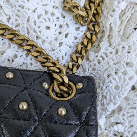The Kooples Stella Studded Bag Black Leather + Brass Chain - Picture 16 of 17